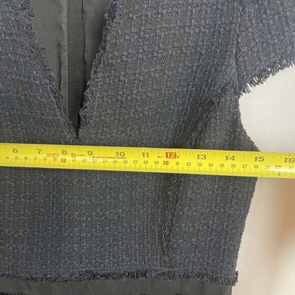 Rebecca Taylor Navy/Black Tiered Tweed Knit Fit & Flare Cap Sleeve Dress 4 - Picture 12 of 13